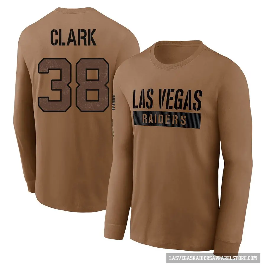 Youth ＃38 Hudson Clark Las Vegas Raiders Brown 2023 Salute To Service Long Sleeve T-Shirt