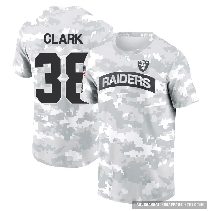 Youth ＃38 Hudson Clark Las Vegas Raiders Camo Arctic 2024 Salute to Service Performance T-Shirt