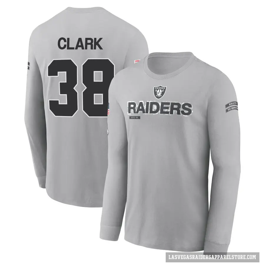Youth ＃38 Hudson Clark Las Vegas Raiders Gray 2024 Salute to Service Long Sleeve T-Shirt