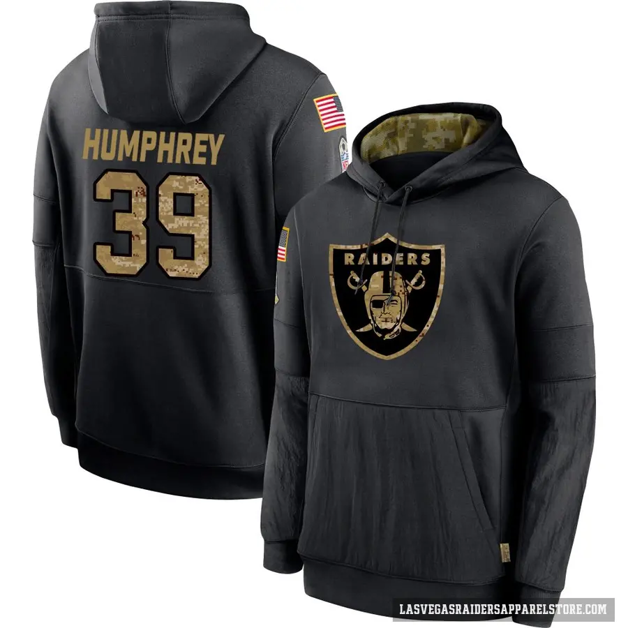 Youth ＃39 John Humphrey Las Vegas Raiders Black 2020 Salute to Service Sideline Performance Pullover Hoodie