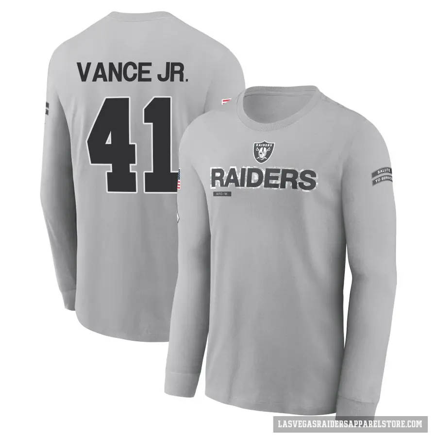 Youth ＃41 Greedy Vance Jr. Las Vegas Raiders Gray 2024 Salute to Service Long Sleeve T-Shirt