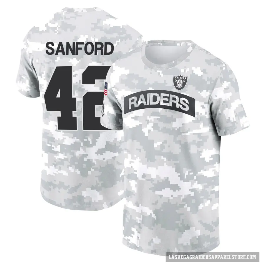 Youth ＃42 Phalen Sanford Las Vegas Raiders Camo Arctic 2024 Salute to Service Performance T-Shirt