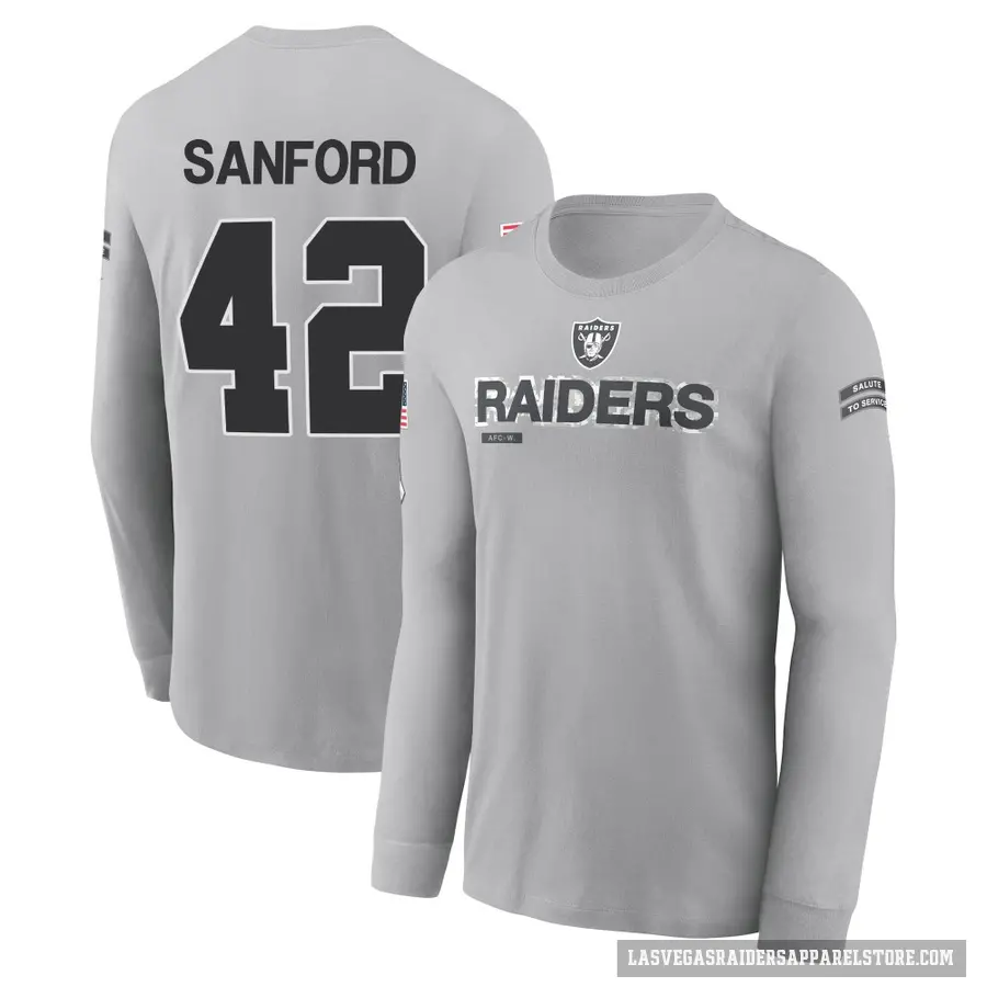 Youth ＃42 Phalen Sanford Las Vegas Raiders Gray 2024 Salute to Service Long Sleeve T-Shirt