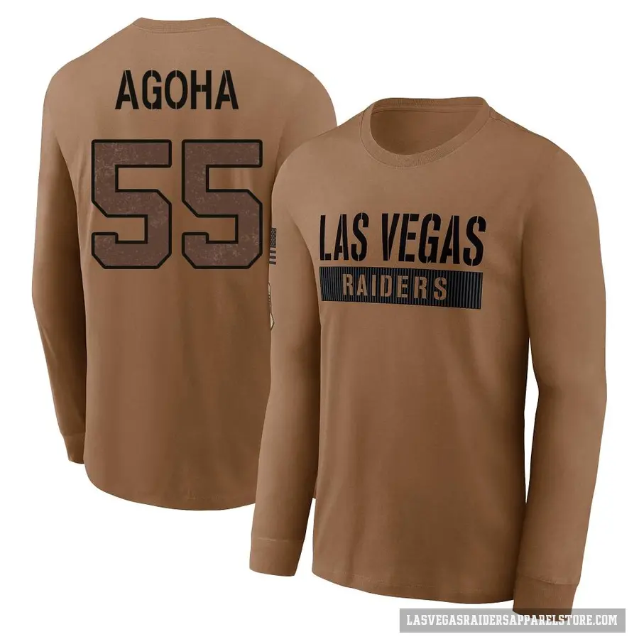 Youth ＃55 David Agoha Las Vegas Raiders Brown 2023 Salute To Service Long Sleeve T-Shirt