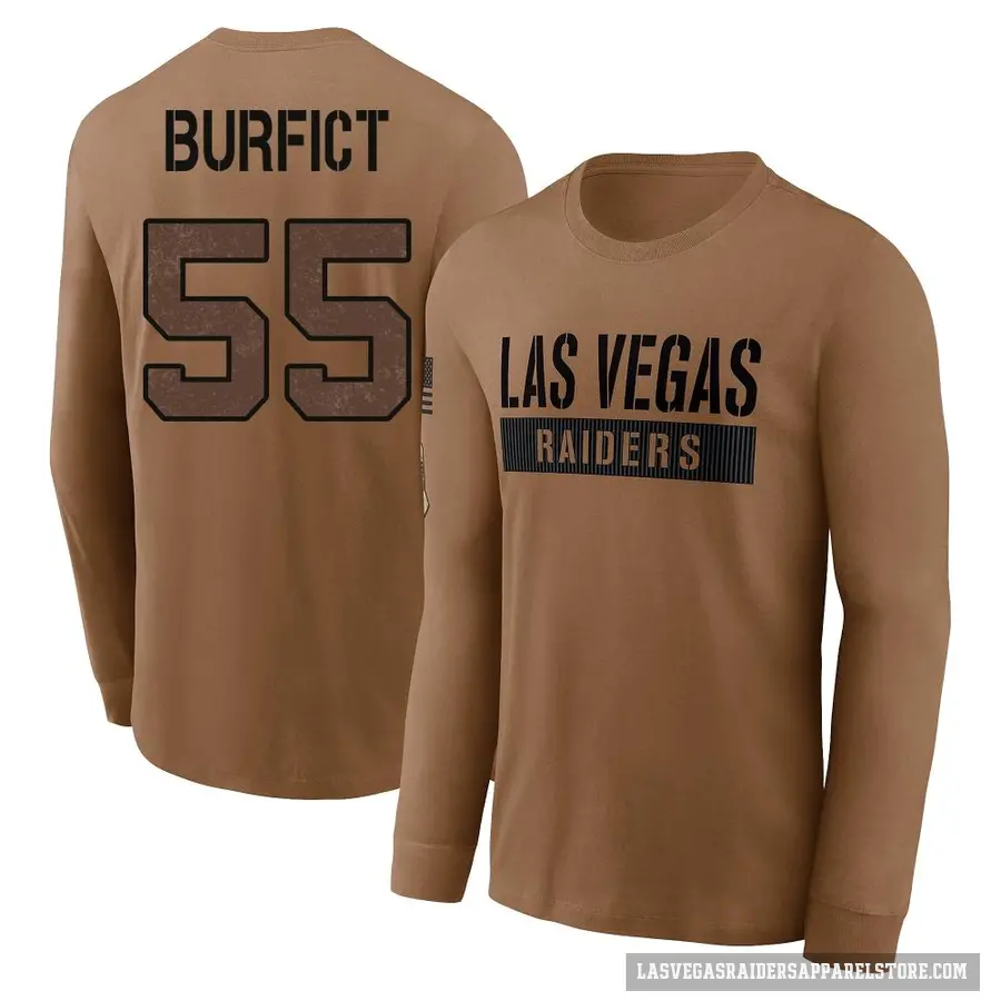 Youth ＃55 Vontaze Burfict Las Vegas Raiders Brown 2023 Salute To Service Long Sleeve T-Shirt