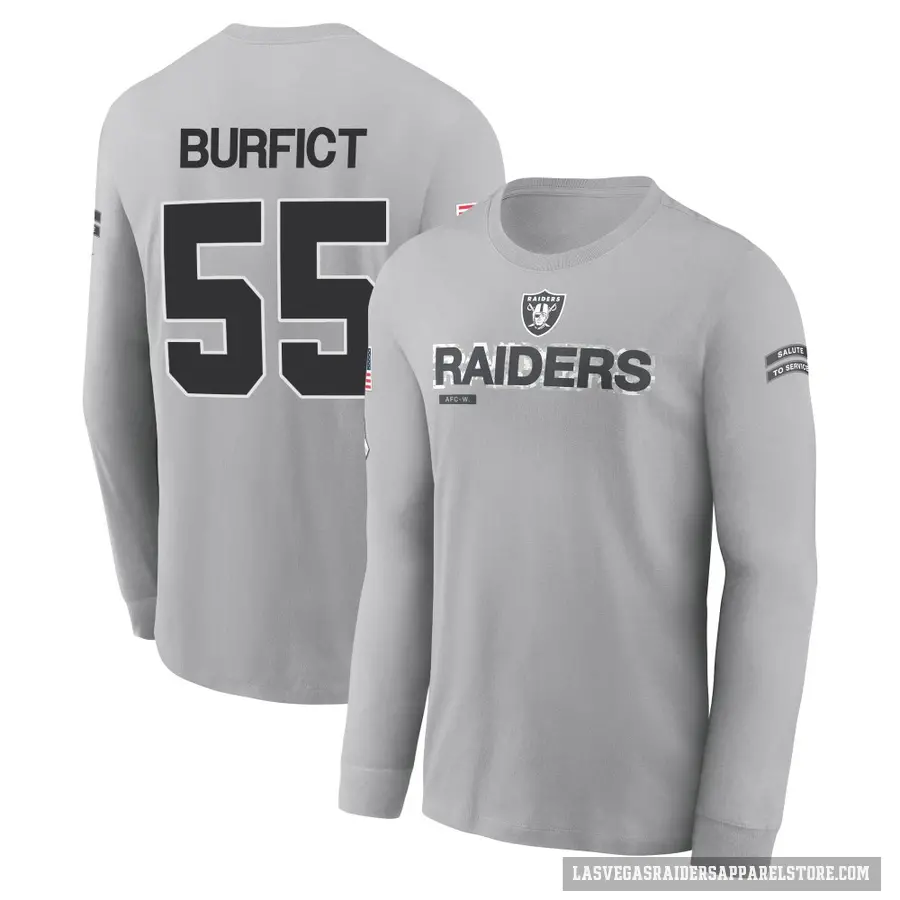 Youth ＃55 Vontaze Burfict Las Vegas Raiders Gray 2024 Salute to Service Long Sleeve T-Shirt