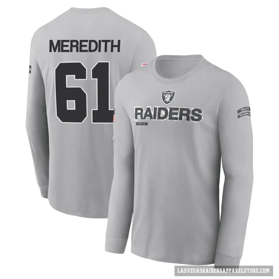 Youth ＃61 Jordan Meredith Las Vegas Raiders Gray 2024 Salute to Service Long Sleeve T-Shirt
