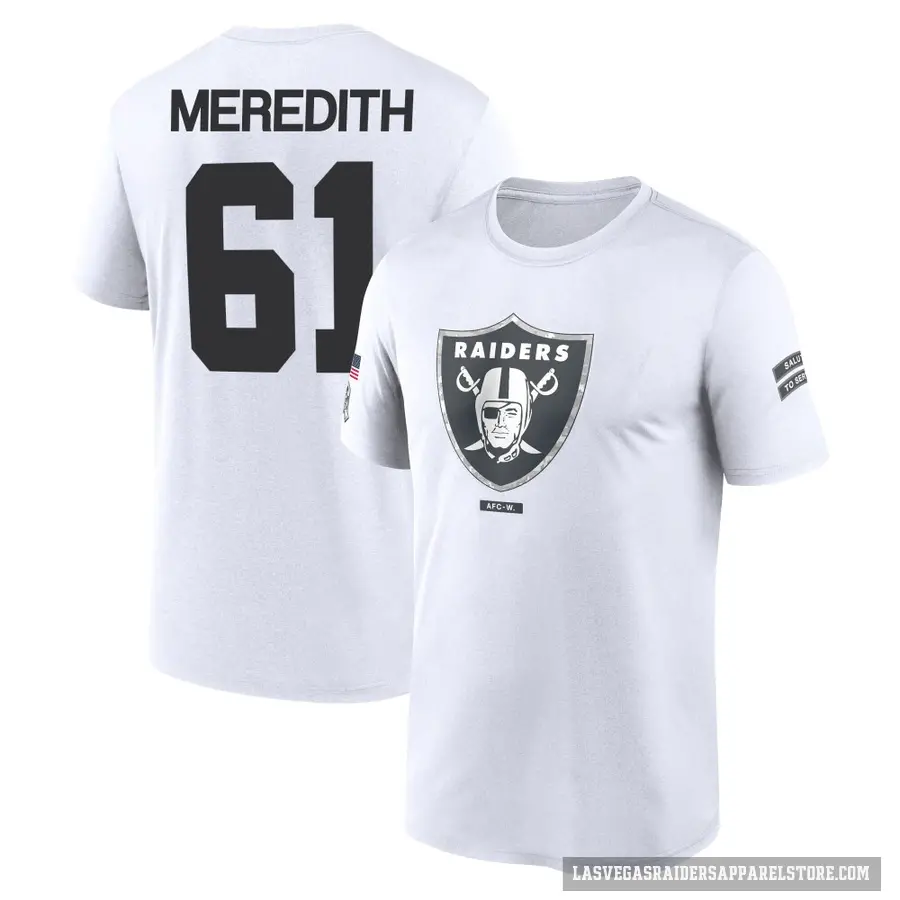 Youth ＃61 Jordan Meredith Las Vegas Raiders White 2024 Salute to Service Performance T-Shirt