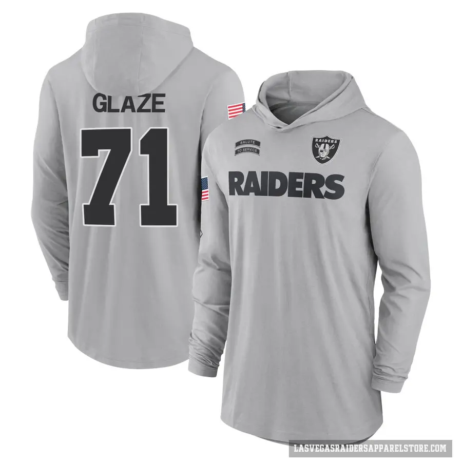 Youth ＃71 DJ Glaze Las Vegas Raiders Gray 2024 Salute to Service Lightweight Performance Long Sleeve Hooded T-Shirt