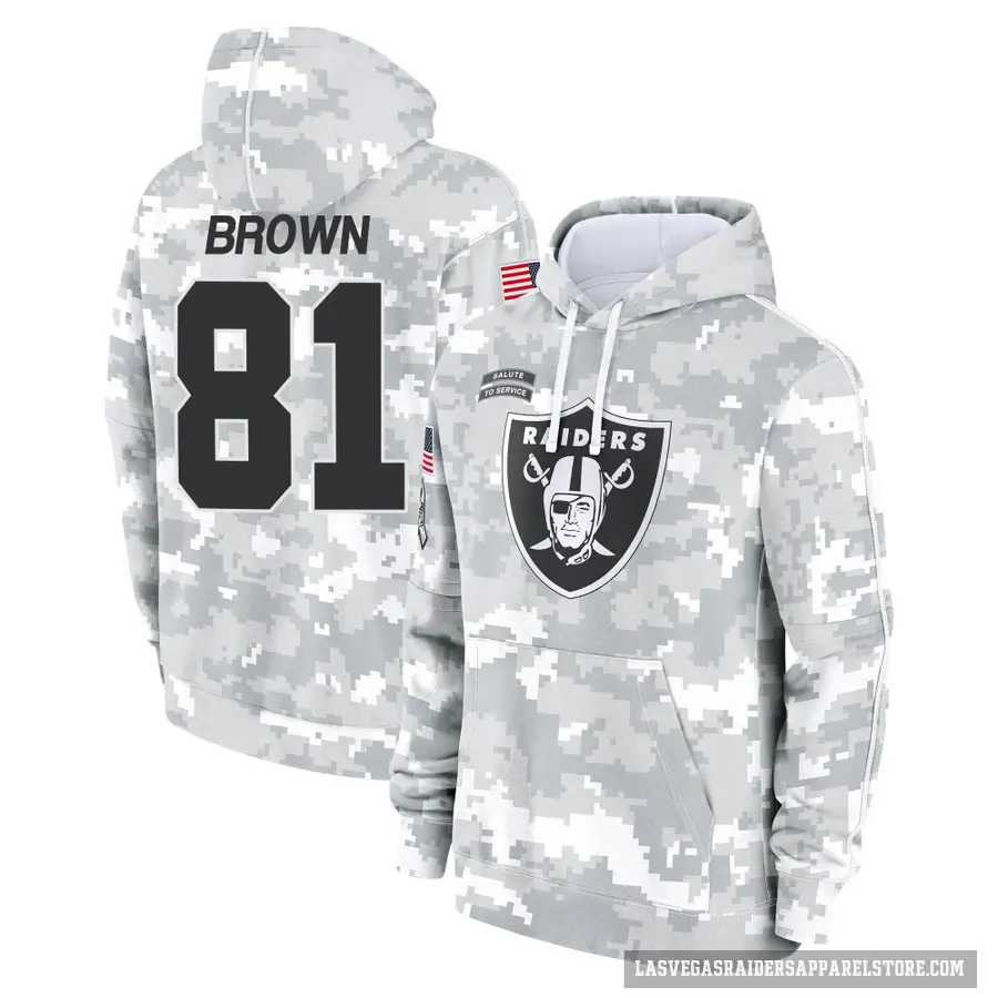 Youth ＃81 Tim Brown Las Vegas Raiders Arctic Camo 2024 Salute to Service Club Fleece Pullover Hoodie