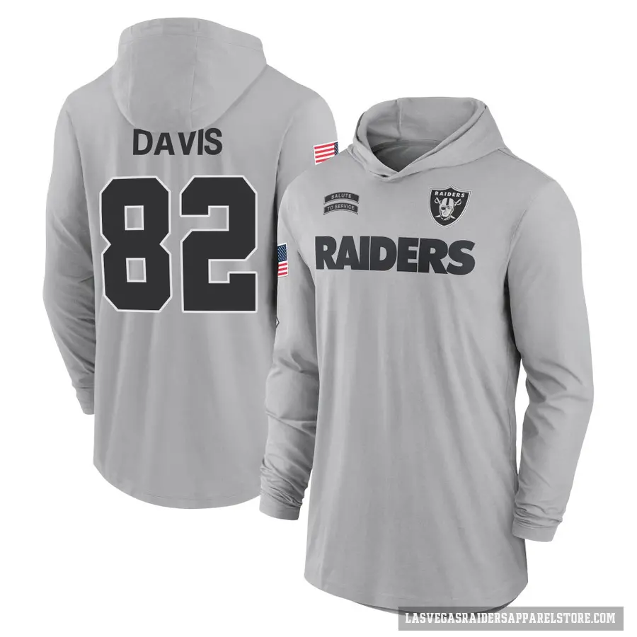 Youth ＃82 Al Davis Las Vegas Raiders Gray 2024 Salute to Service Lightweight Performance Long Sleeve Hooded T-Shirt