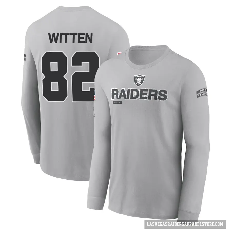 Youth ＃82 Jason Witten Las Vegas Raiders Gray 2024 Salute to Service Long Sleeve T-Shirt