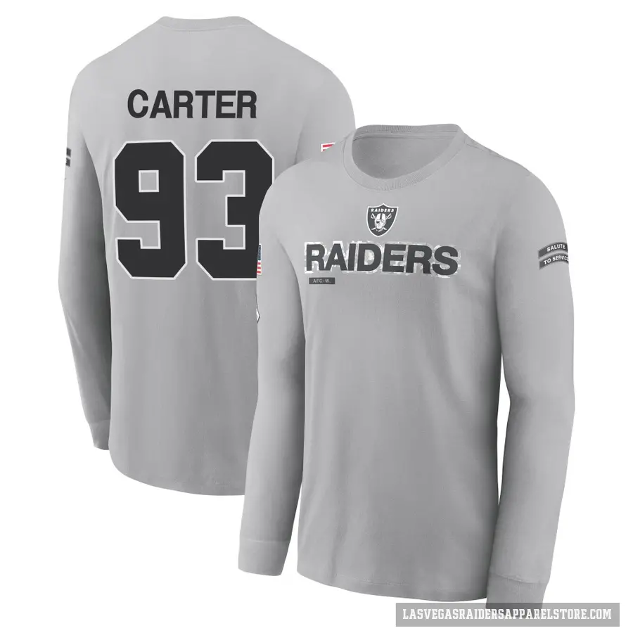 Youth ＃93 Zach Carter Las Vegas Raiders Gray 2024 Salute to Service Long Sleeve T-Shirt