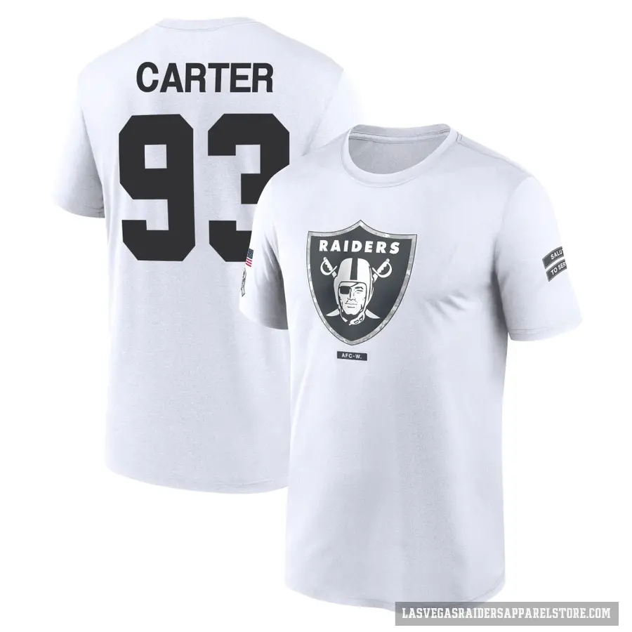 Youth ＃93 Zach Carter Las Vegas Raiders White 2024 Salute to Service Performance T-Shirt