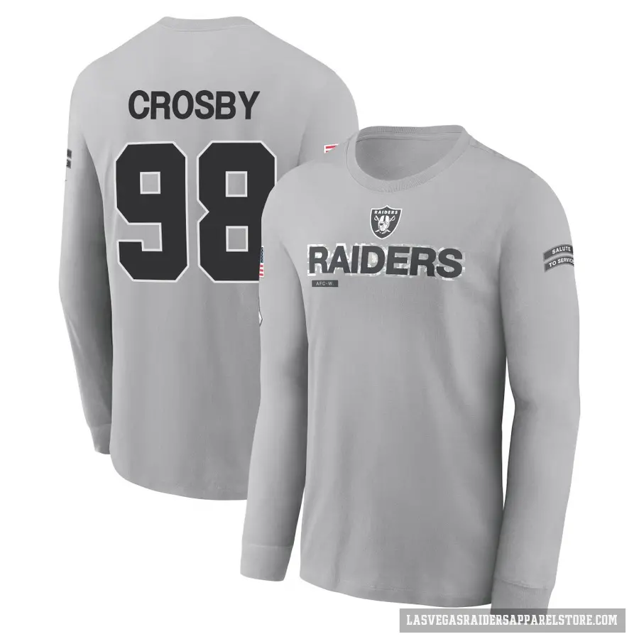 Youth ＃98 Maxx Crosby Las Vegas Raiders Gray 2024 Salute to Service Long Sleeve T-Shirt