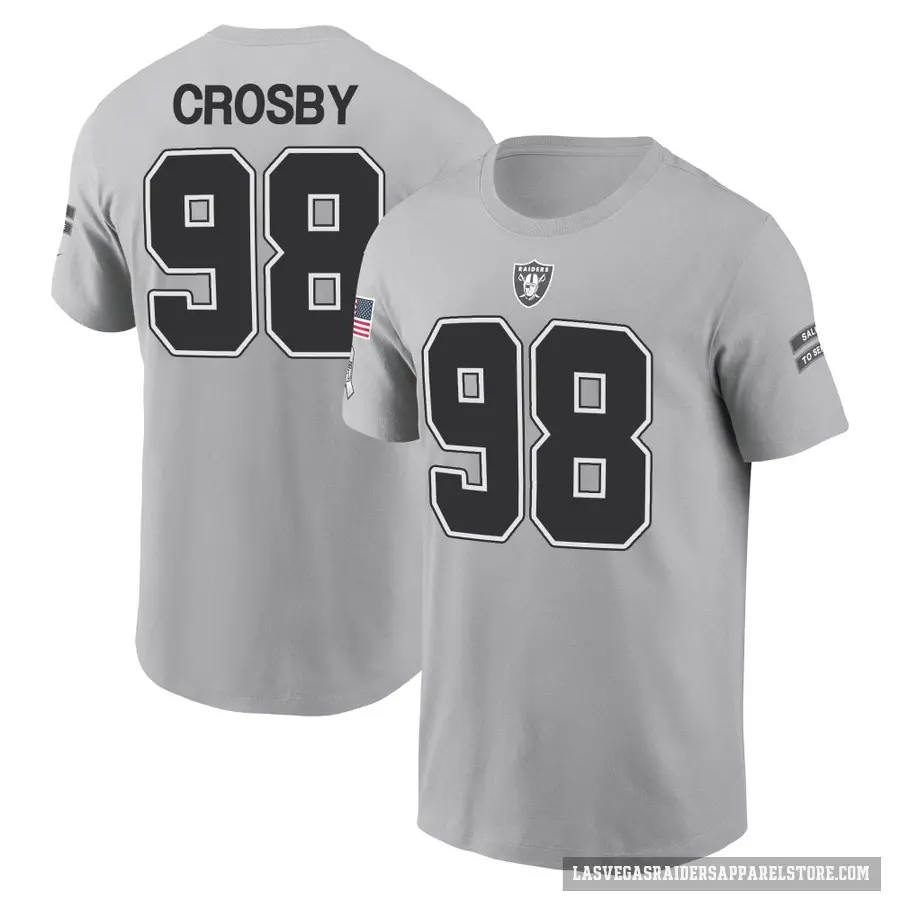 Youth ＃98 Maxx Crosby Las Vegas Raiders Gray 2024 Salute to Service T-Shirt