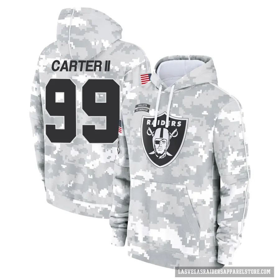 Youth ＃99 Andre Carter II Las Vegas Raiders Arctic Camo 2024 Salute to Service Club Fleece Pullover Hoodie